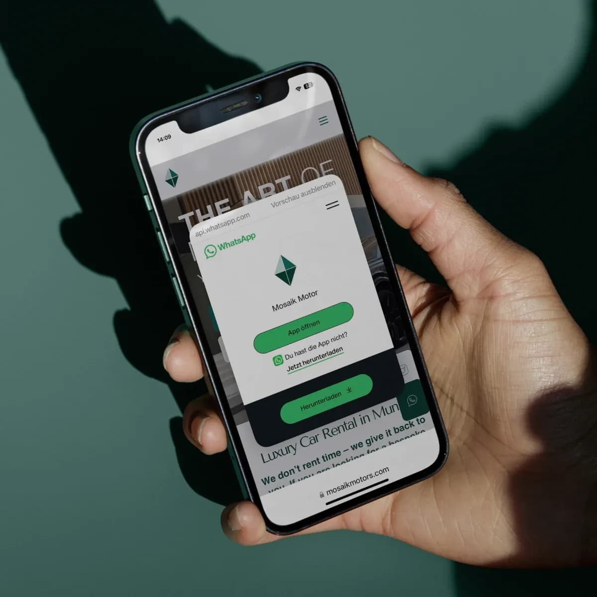 Luxury car rental Munich – fast car request via WhatsApp and digital booking with personalized real-time customer support by Mosaik Motors.