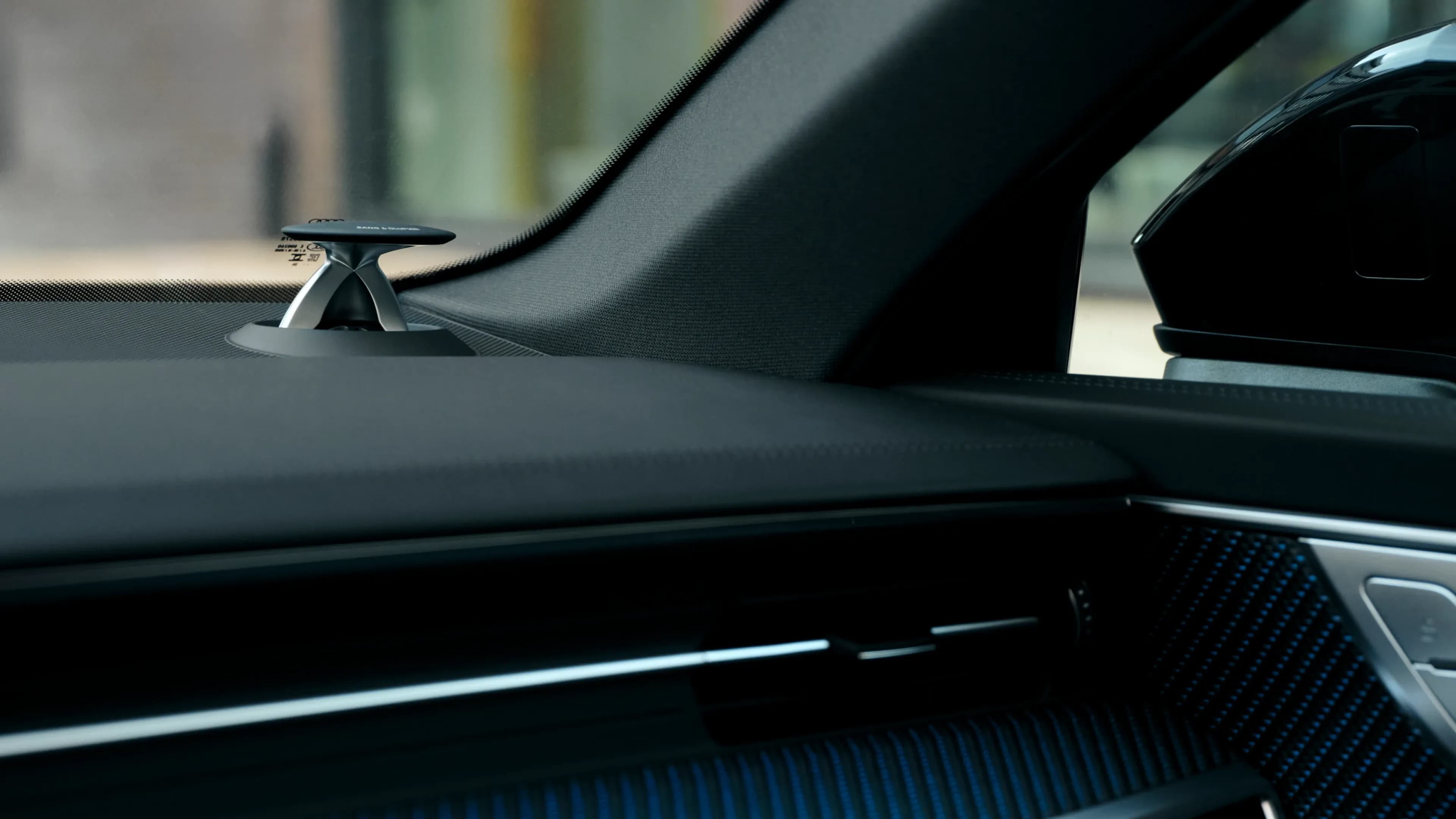 Audi RS6 Performance Bang and Olufsen 3D sound system tweeter on dashboard.